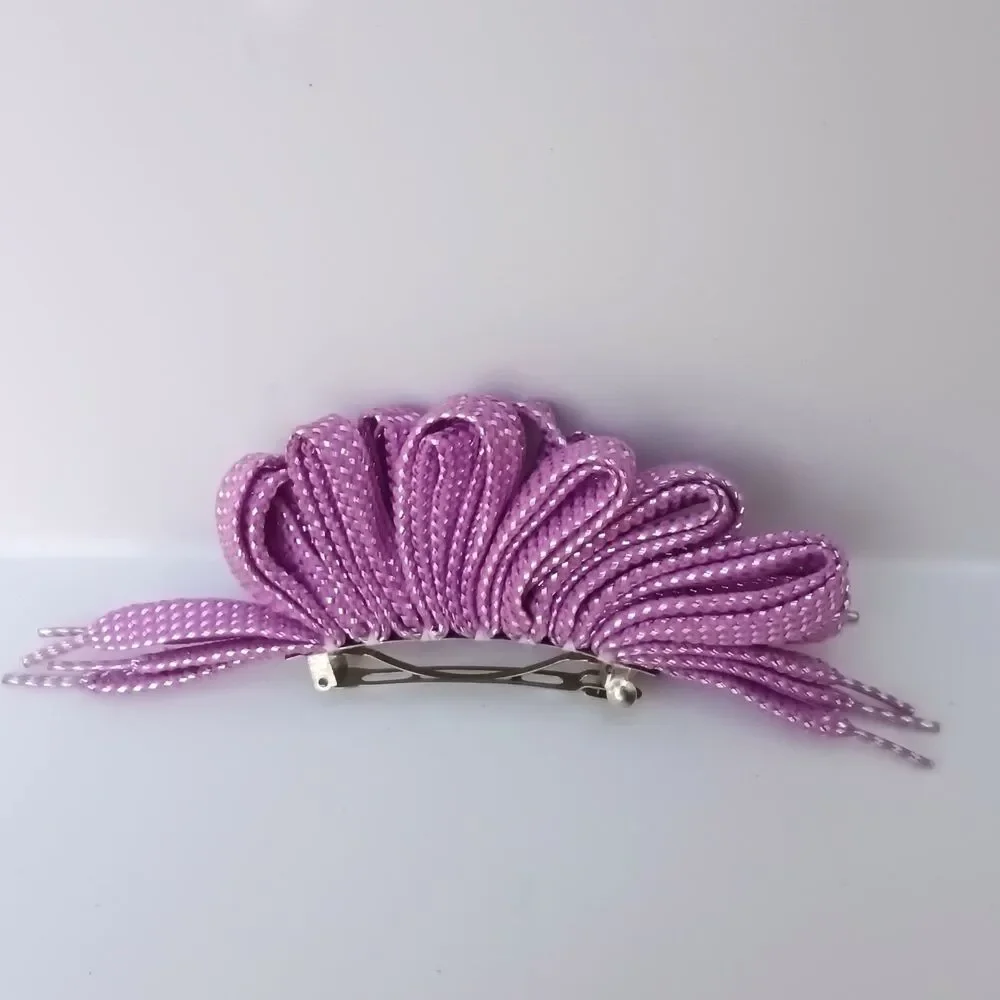 Vintage Shoelace French Hair Barrette-Lot Of 2-Metallic Thread-Purple-Pastel-80s